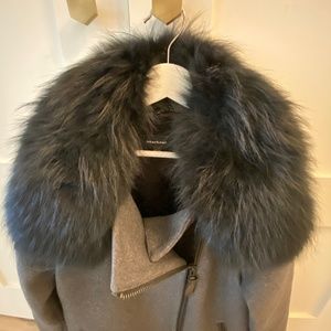 BASICALLY BRAND NEW MACKAGE GREY WOOL COAT WITH REAL FUR COLLAR